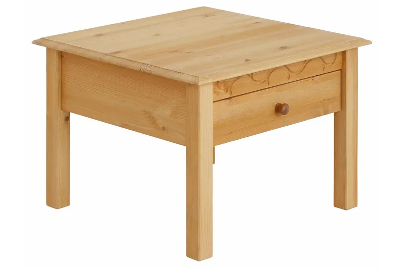 Marzell 60 cm Kvadratiskt Soffbord med Lådor i Massivt Trä - Beige - Möbler - Bord & matgrupper - Soffbord