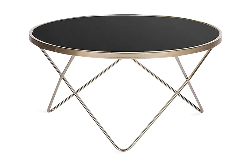 Meerah Soffbord 80 cm Runt, Glas/Svart/Guld