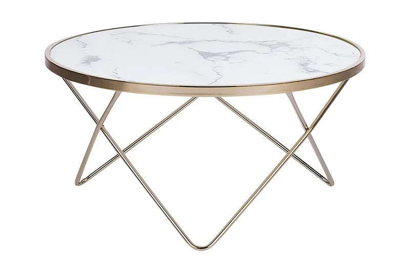 Meerah Soffbord 80 cm Runt Marmormönster - Glas/Vit/Guld - Möbler - Bord & matgrupper - Soffbord