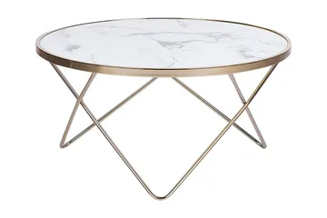Meerah Soffbord 80 cm Runt Marmormönster - Glas/Vit/Guld - Möbler - Bord & matgrupper - Soffbord