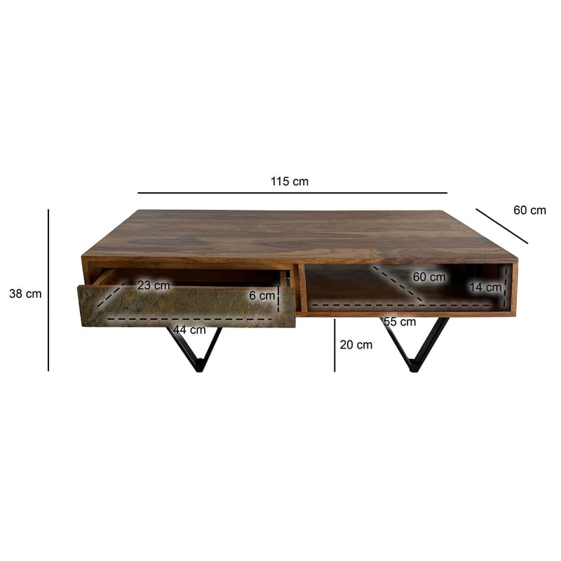 Melvik Soffbord 115 cm i massivt sheeshamträ med 2 lådor - Möbler - Bord & matgrupper - Soffbord - Soffbord med förvaring