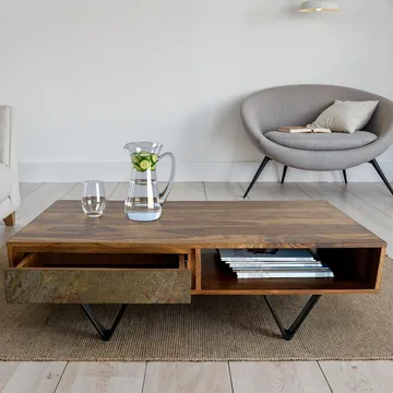 Melvik Soffbord 115 cm i massivt sheeshamträ med 2 lådor - Möbler - Bord & matgrupper - Soffbord - Soffbord med förvaring