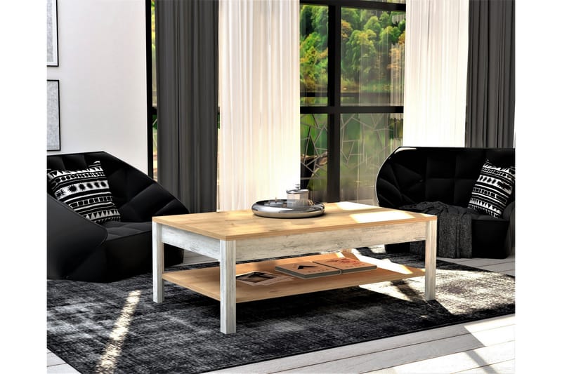 Meranges Soffbord 100 cm med Förvaring Hylla - Natur/Blå/Vit - Soffbord