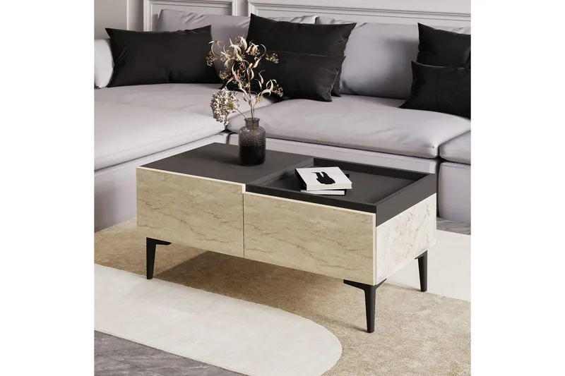 Soffbord Mijara Travertin / Antracit - Natur/Antracit - Möbler - Bord & matgrupper - Soffbord