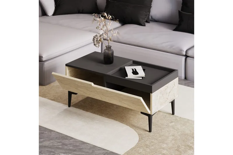 Soffbord Mijara Travertin / Antracit - Natur/Antracit - Möbler - Bord & matgrupper - Soffbord