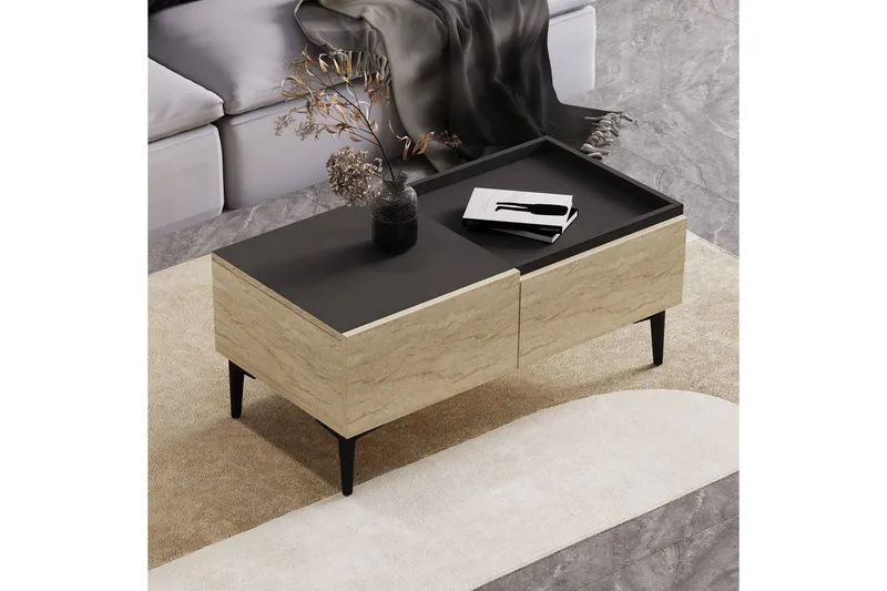 Soffbord Mijara Travertin / Antracit - Natur/Antracit - Möbler - Bord & matgrupper - Soffbord