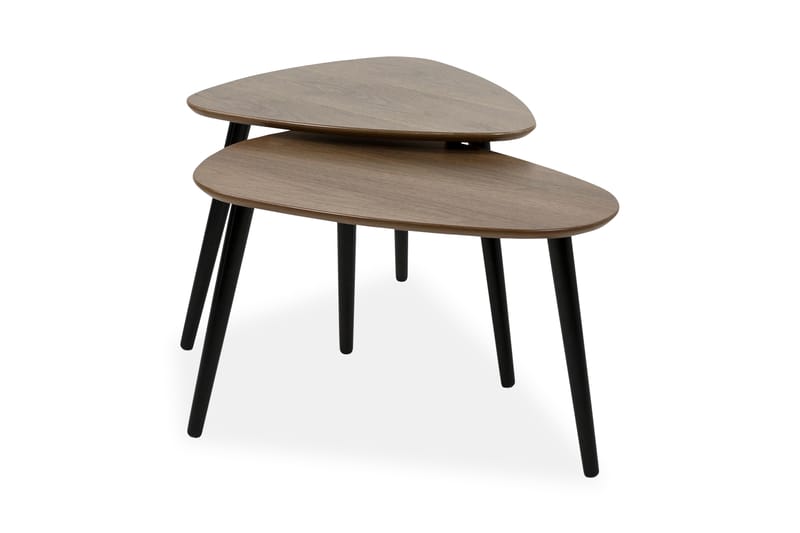 Milo Satsbord 68 cm Ovalt 2 Bord - Valnöt/Svart - Soffbord - Klaffbord & Hopfällbart bord - Spegelbord - Soffbord med förvaring - Soffbord med hjul - Höj och sänkbart soffbord