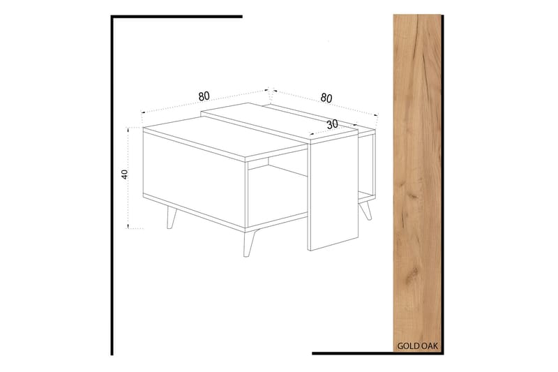 Mod Design Soffbord 80 cm med Förvaring Hylla - Trä/Vit - Soffbord