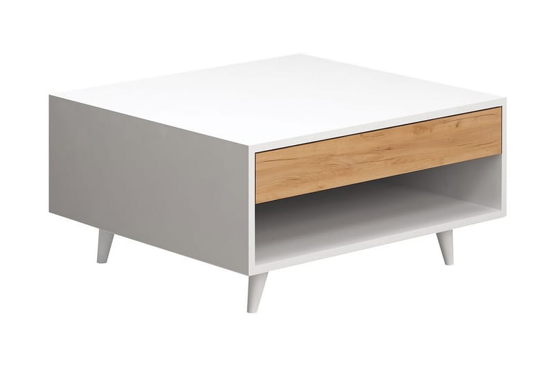 Mod Design Soffbord 80 cm med Förvaring Låda + Hylla - Trä/Vit - Soffbord