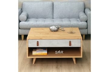 Mod Design Soffbord 80 cm med Förvaring Låda + Hylla Läderbe - Grå/Trä - Möbler - Bord & matgrupper - Soffbord