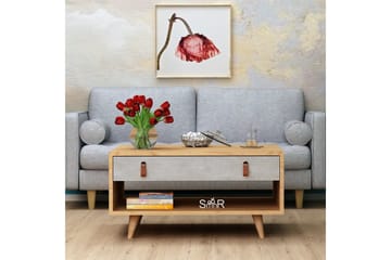 Mod Design Soffbord 80 cm med Förvaring Låda + Hylla Läderbe - Grå/Trä - Möbler - Bord & matgrupper - Soffbord
