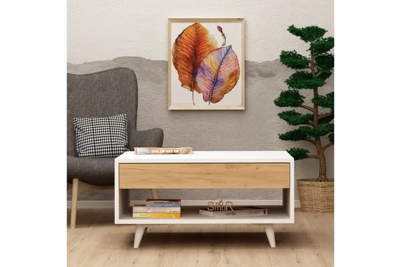 Mod Design Soffbord 80 cm med Förvaring Låda + Hylla - Trä/Vit - Möbler - Bord & matgrupper - Soffbord