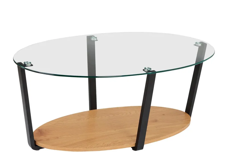 Mohaklo 110x60 cm Ovalt Soffbord med Förvaring i Glas med Metallben, Klar