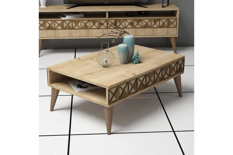 Muennink Soffbord 90 cm med Förvaring Hylla - Ekfärg - Möbler - Bord & matgrupper - Soffbord