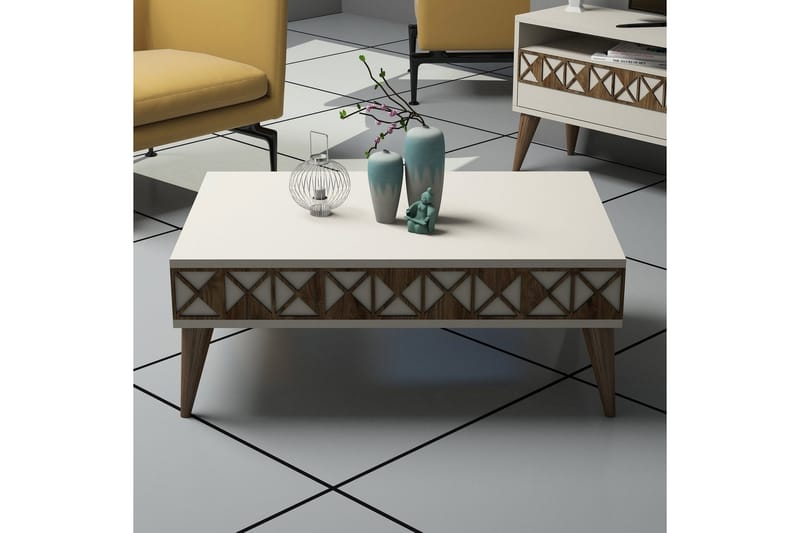Muennink Soffbord 90 cm med Förvaring Hylla - Krämvit/Brun - Möbler - Bord & matgrupper - Soffbord
