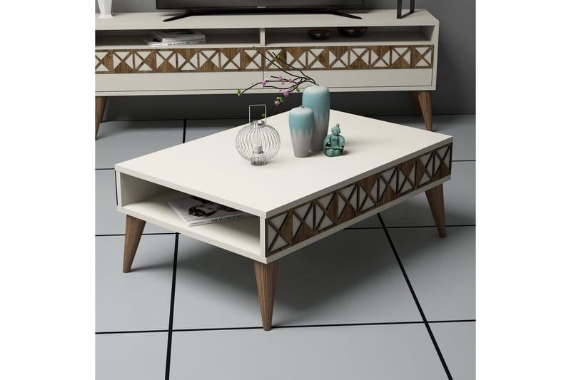 Muennink Soffbord 90 cm med Förvaring Hylla - Krämvit/Brun - Möbler - Bord & matgrupper - Soffbord