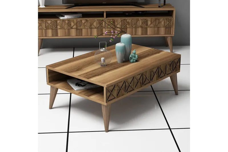 Muennink Soffbord 90 cm med Förvaring Hylla - Valnötsbrun - Möbler - Bord & matgrupper - Soffbord