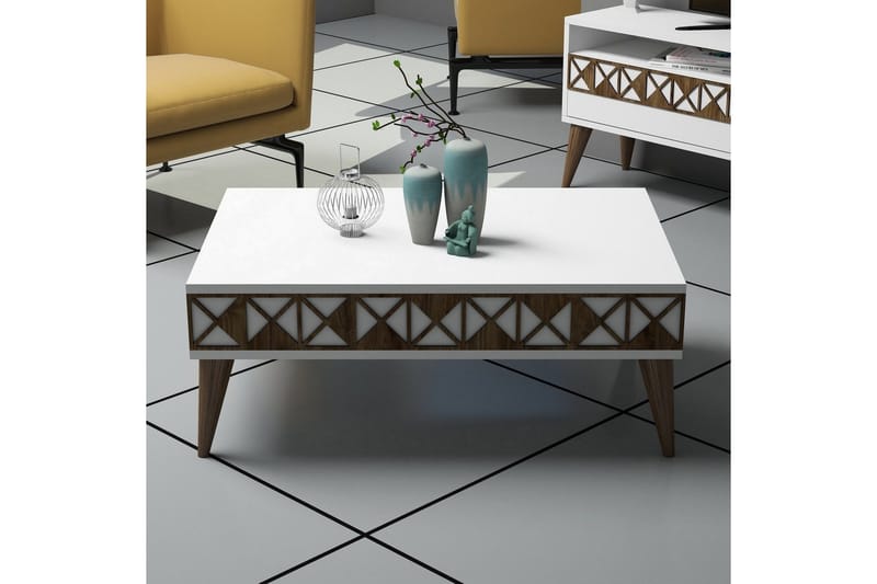 Muennink Soffbord 90 cm med Förvaring Hylla - Vit/Brun - Möbler - Bord & matgrupper - Soffbord