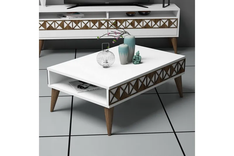 Muennink Soffbord 90 cm med Förvaring Hylla - Vit/Brun - Möbler - Bord & matgrupper - Soffbord