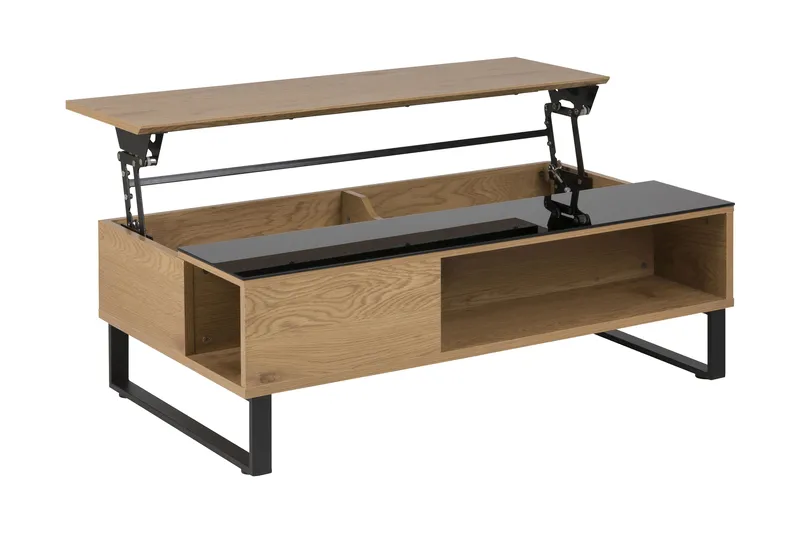 Muriel Förlängingsbart Soffbord 110 cm med Förvaring Hylla - Glas/Ekfärg/Svart - Möbler - Bord & matgrupper - Soffbord
