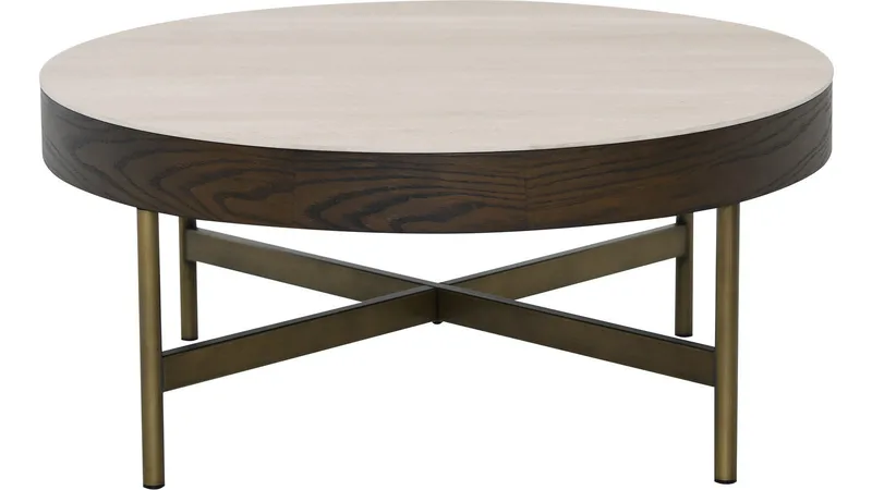 Soffbord Myrdal 90 cm, Travertintopp med bronsfärgade metallben
