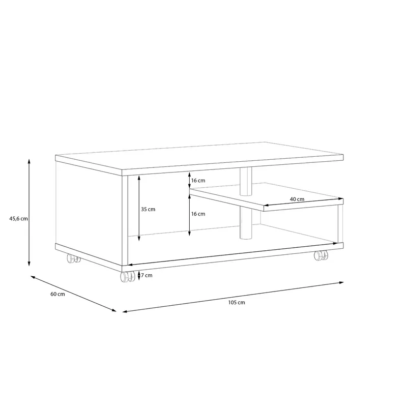 Nabinger Soffbord 105 cm med Förvaring Hyllor på Hjul - Betonggrå - Möbler - Bord & matgrupper - Soffbord
