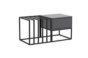 Natsumi 90 cm Rektangulärt Soffbord med Lådor i Metall med Glasskiva - Svart - Möbler - Bord & matgrupper - Soffbord