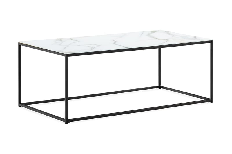 Nelly Soffbord 120 cm Marmormönster - Glas/Vit/Svarta Ben - Soffbord