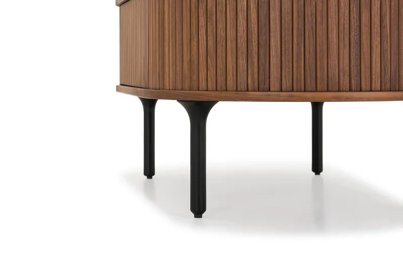 Noira Ovalt Soffbord Valnöt 118x60 cm med förvaring låda - Brun / Mörkbrunt Trä / Ribbad - Möbler - Bord & matgrupper - Soffbord