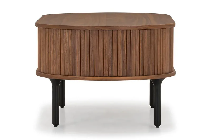 Noira Ovalt Soffbord Valnöt 118x60 cm med förvaring låda - Brun / Mörkbrunt Trä / Ribbad - Möbler - Bord & matgrupper - Soffbord