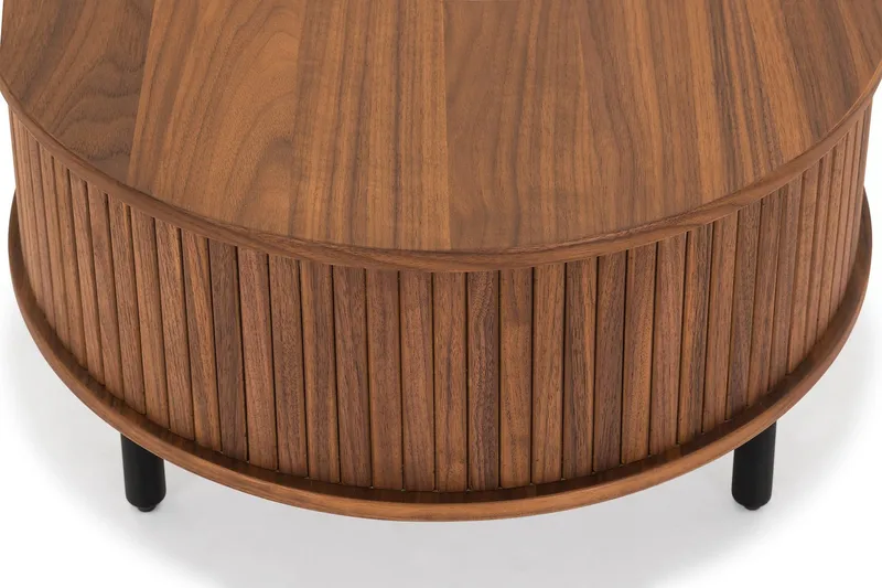 Noira Ovalt Soffbord Valnöt 118x60 cm med förvaring låda - Brun / Mörkbrunt Trä / Ribbad - Möbler - Bord & matgrupper - Soffbord