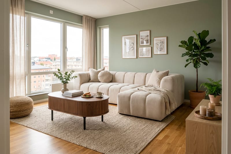 Noira Ovalt Soffbord Valnöt 118x60 cm med förvaring låda - Brun / Mörkbrunt Trä / Ribbad - Möbler - Bord & matgrupper - Soffbord