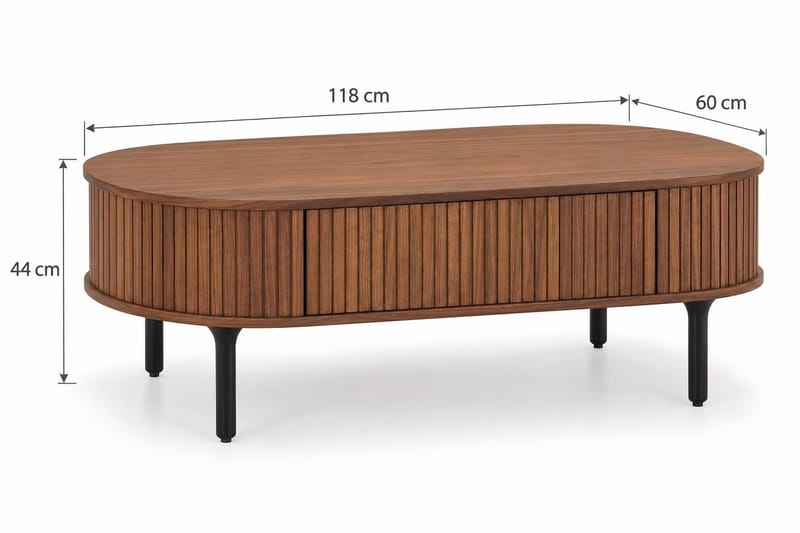 Noira Ovalt Soffbord Valnöt 118x60 cm med förvaring låda - Brun/Mörkbrunt Trä/Ribbad - Möbler - Bord & matgrupper - Soffbord