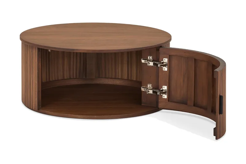 Noira Runt Soffbord 80 cm med Förvaring Låda - Valnöt / Bunt Trä - Möbler - Bord & matgrupper - Soffbord