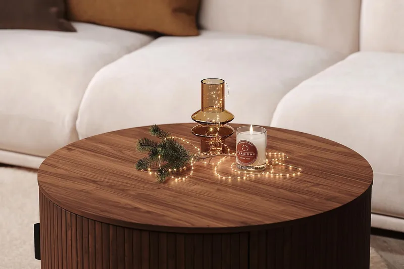 Noira Runt Soffbord 80 cm med Förvaring Låda - Valnöt / Bunt Trä - Möbler - Bord & matgrupper - Soffbord