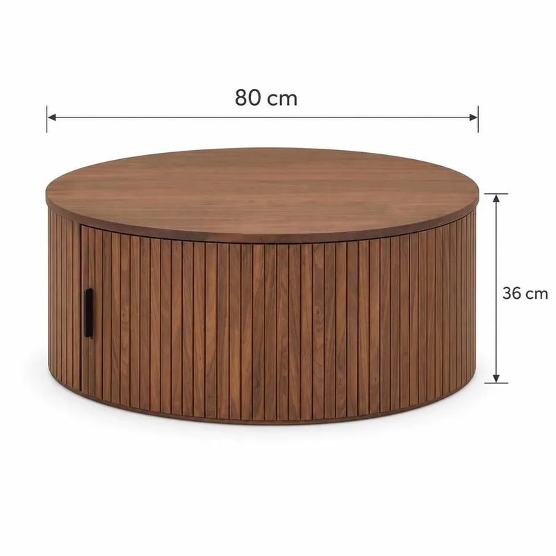 Noira Runt Soffbord 80 cm med Förvaring Låda - Valnöt - Möbler - Bord & matgrupper - Soffbord