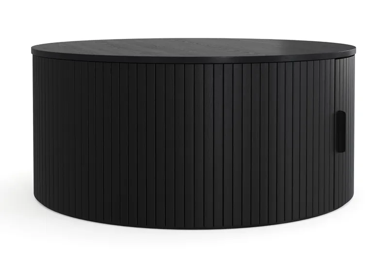 Noira Runt Soffbord 80 cm med Förvaring Ribbad, Svartlaserad ek