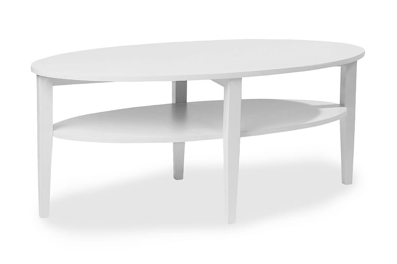 Nybro Soffbord 120 cm Ovalt med Förvaring Hylla - Vit - Soffbord - Soffbord med förvaring