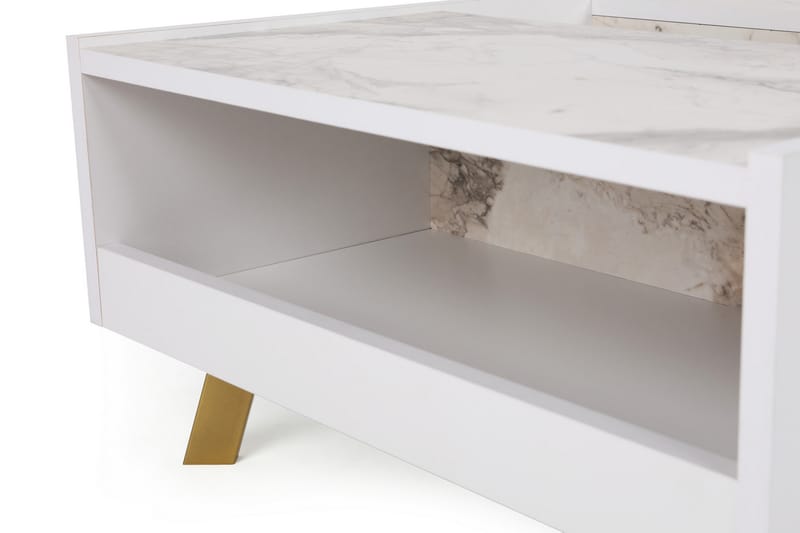 Ocotla Soffbord 90 cm med Förvaring Marmormönster - Vit/Mörkbrun - Soffbord