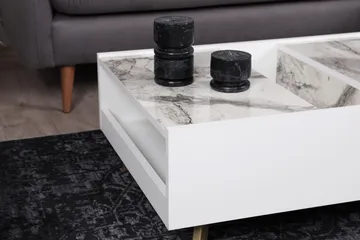 Ocotla Soffbord 90 cm med Förvaring Marmormönster - Vit/Mörkbrun - Möbler - Bord & matgrupper - Soffbord