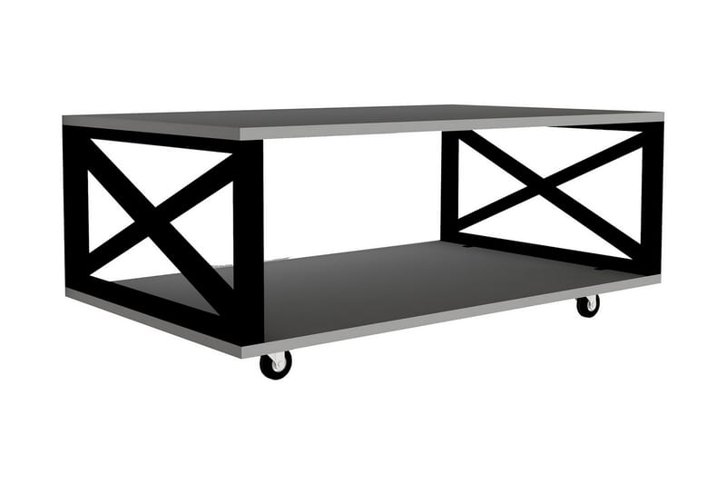 Ouartas Soffbord 98 cm med Förvaring Hylla på Hjul - Vit/Svart - Möbler - Bord & matgrupper - Soffbord