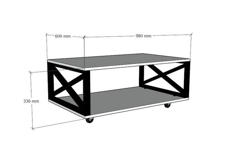 Ouartas Soffbord 98 cm med Förvaring Hylla på Hjul - Vit/Svart - Soffbord