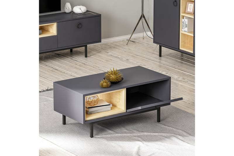 Papias Soffbord 90 cm med Förvaring Hylla + Lucka - Antracit/Svart - Möbler - Bord & matgrupper - Soffbord