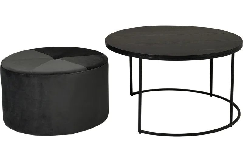 Pedona Soffbord 80 cm Runt med Puff - Svart - Möbler - Bord & matgrupper - Soffbord