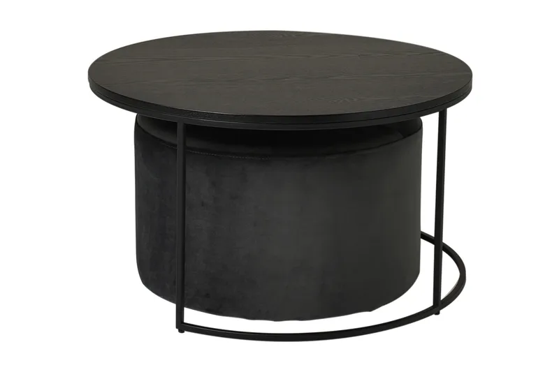 Pedona Soffbord 80 cm Runt med Puff, Svart