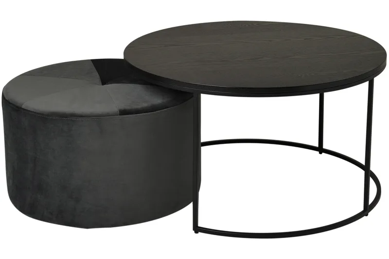 Pedona Soffbord 80 cm Runt med Puff - Svart - Möbler - Bord & matgrupper - Soffbord