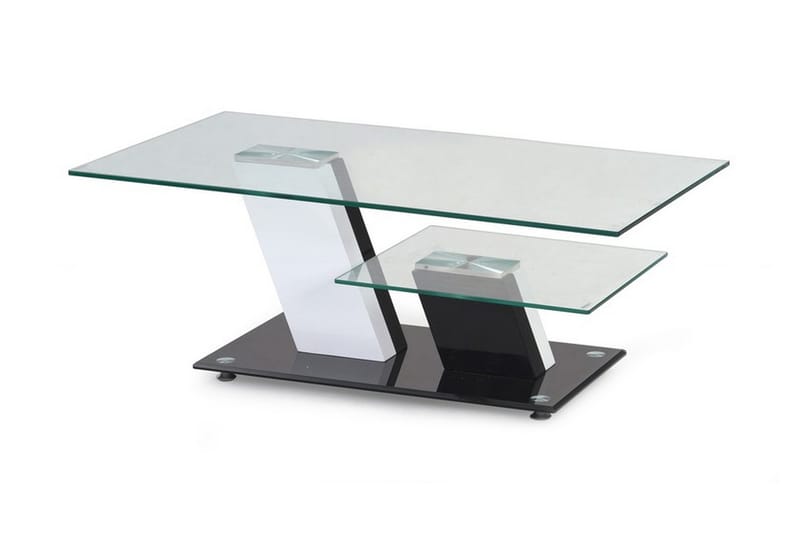 Perreira Soffbord 110 cm med Förvaring Hylla - Glas/Svart/Vit - Soffbord
