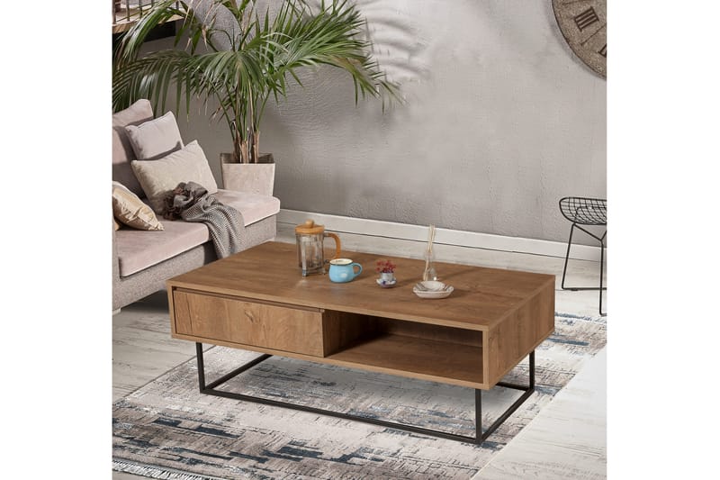 Pocono Soffbord 120 cm med Förvaring Hylla + Låda - Mörkbrun/Svart - Möbler - Bord & matgrupper - Soffbord