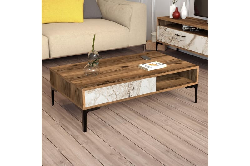 Poko 105x32,6x105 cm Rektangulärt Soffbord med Låda i Trä - Brun - Möbler - Bord & matgrupper - Soffbord