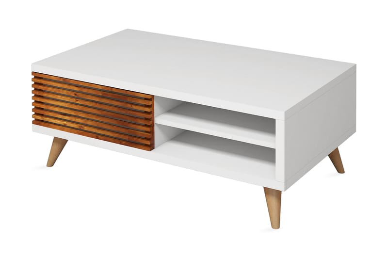 Puqa Design Soffbord 100 cm med Förvaring Hylla + Skåp - Valnötsbrun/Vit - Soffbord
